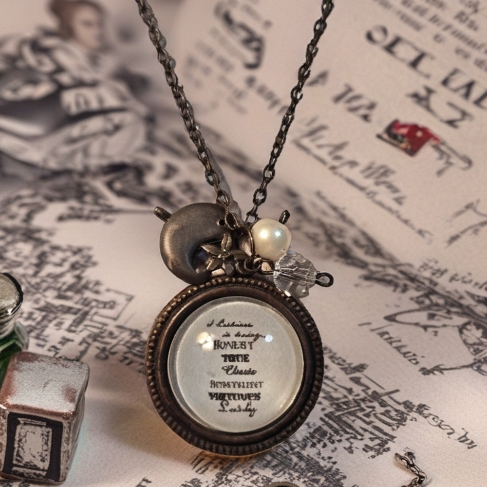 Vintage-Inspired Antique Brass Tone Pendant Necklace By PLUNDER